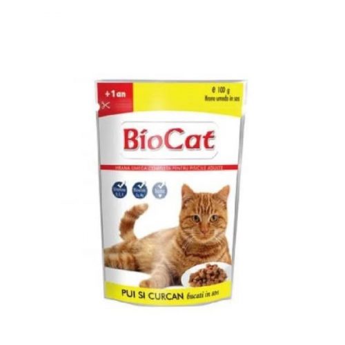 BioCat Pui si Curcan Adult 100gr Φακελάκι για Γάτες με Κοτόπουλο και Γαλοπούλα