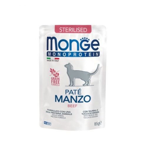 Monge Monoprotein Sterilised 85gr Φακελάκι για Στειρωμένες Γάτες με Μοσχάρι