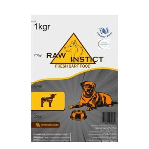 Raw Instict Fresh Barf Food Αρνί 1kg Γεύμα για Σκύλους