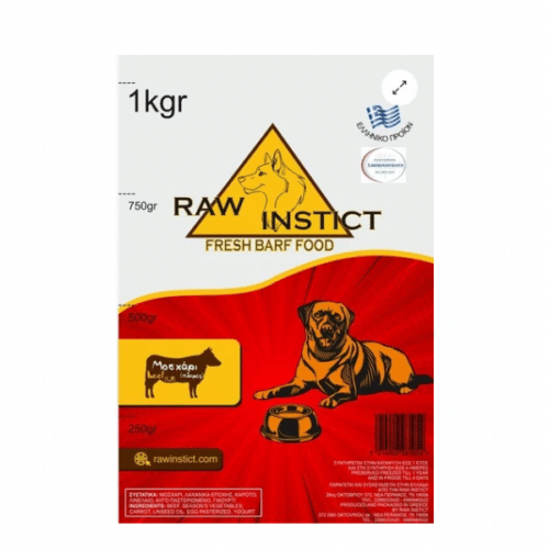 Raw Instict Fresh Barf Food Μοσχάρι 1kg Γεύμα για Σκύλους