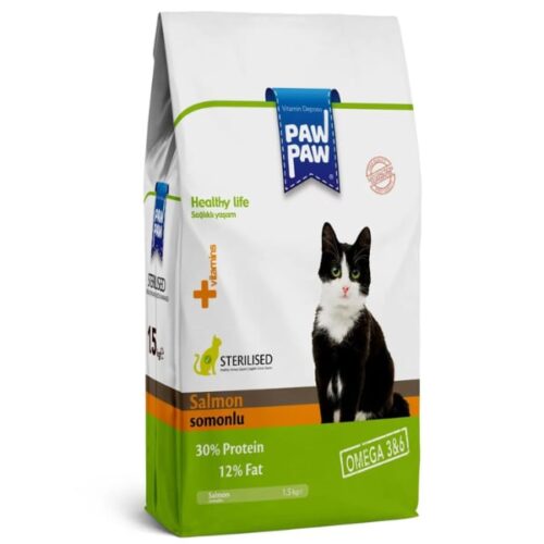 Paw Paw Adult Cat Food Sterilised Salmon 15kg Ξηρά Τροφή για Στειρωμένες Γάτες με Σολομό